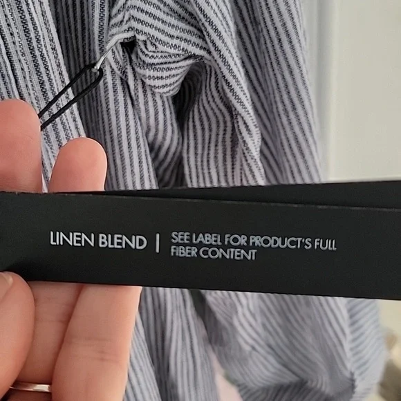 NWT Tahari Black & White Striped Linen Blend Roll Tab Sleeve Pullover Dress Sz M - Picture 6 of 8